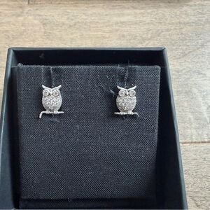 Elegant Silver Owl Hoot Stud Earrings with CZ